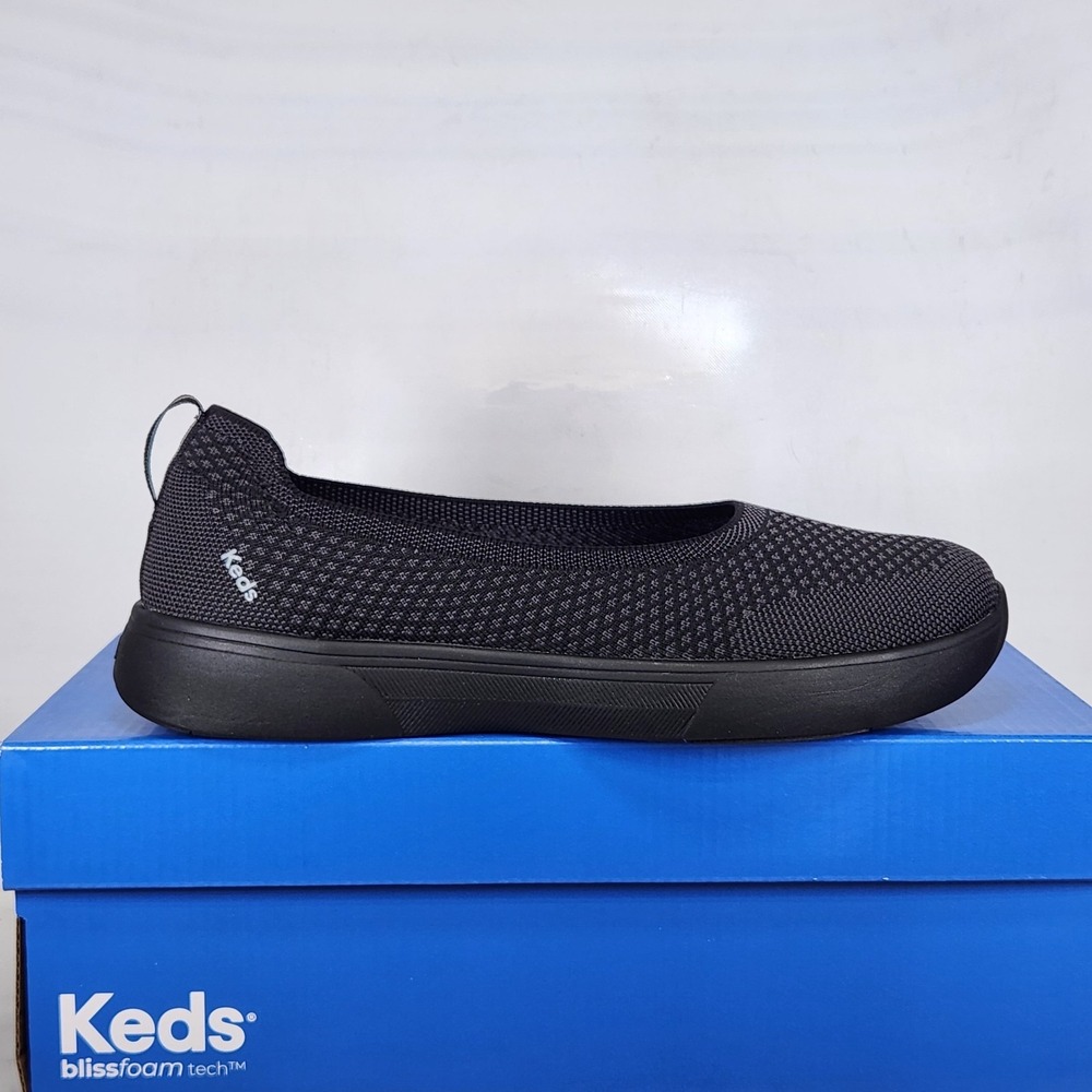 Keds Bliss Knit Women Black Slip On Ballet Flat Shoes KW-BLISSK-5 9W Wide Width